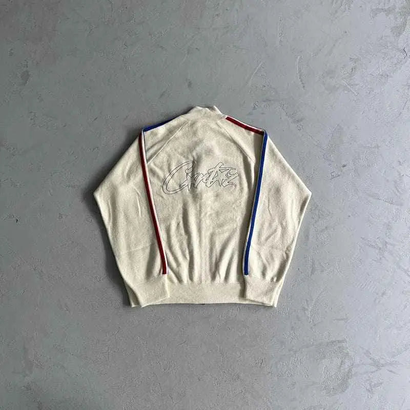 Jacket Corteiz Knit Zip Up Fleece Cream My Store
