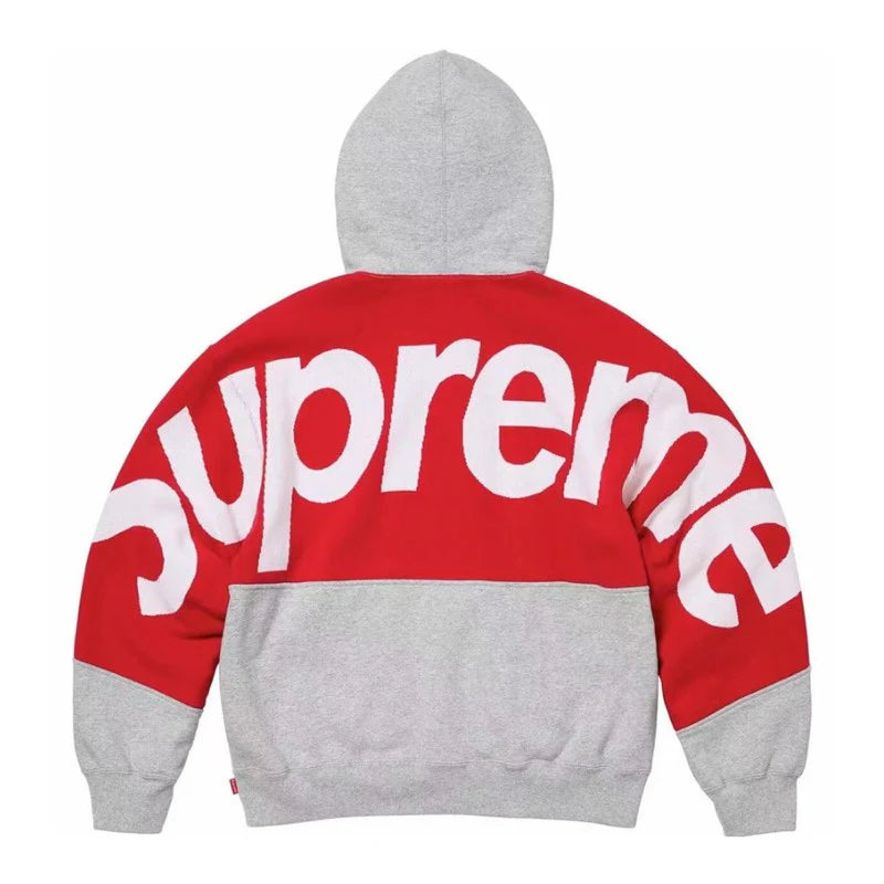 Hoodie Supreme Big Logo Jacquard Red Grey