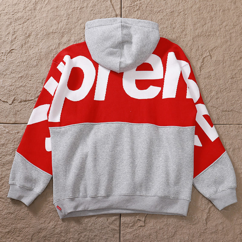 Hoodie Supreme Big Logo Jacquard Red Grey