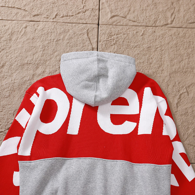 Hoodie Supreme Big Logo Jacquard Red Grey
