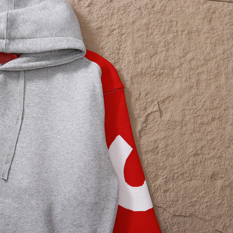 Hoodie Supreme Big Logo Jacquard Red Grey